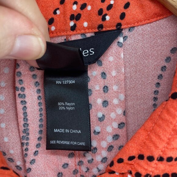 Ali Miles Top Womens Medium Coral Dot Pattern Button Up 3/4 Sleeve Wired Collar - Picture 6 of 10